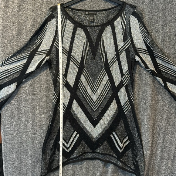 INC Black Silver Shark Bite Tunic Knit Sweater Geometric Print Holiday Large - Picture 11 of 12